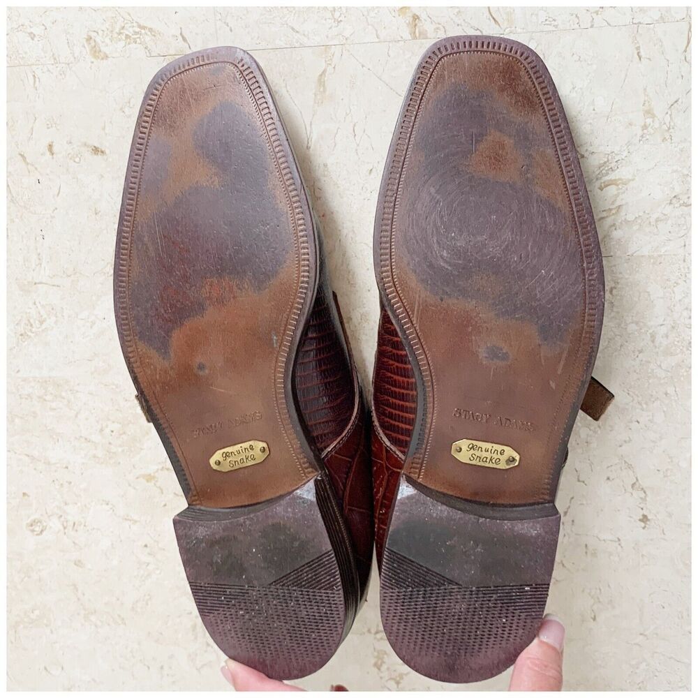 Stacy Adams Monk Strap Mens Dress Shoes Size 9 Genuine Snakeskin Brown Leather - Picture 12 of 12